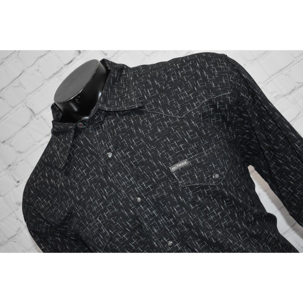 Southern Thread Western Shirt Mens Size XL Pearl Button Snaps Black‎